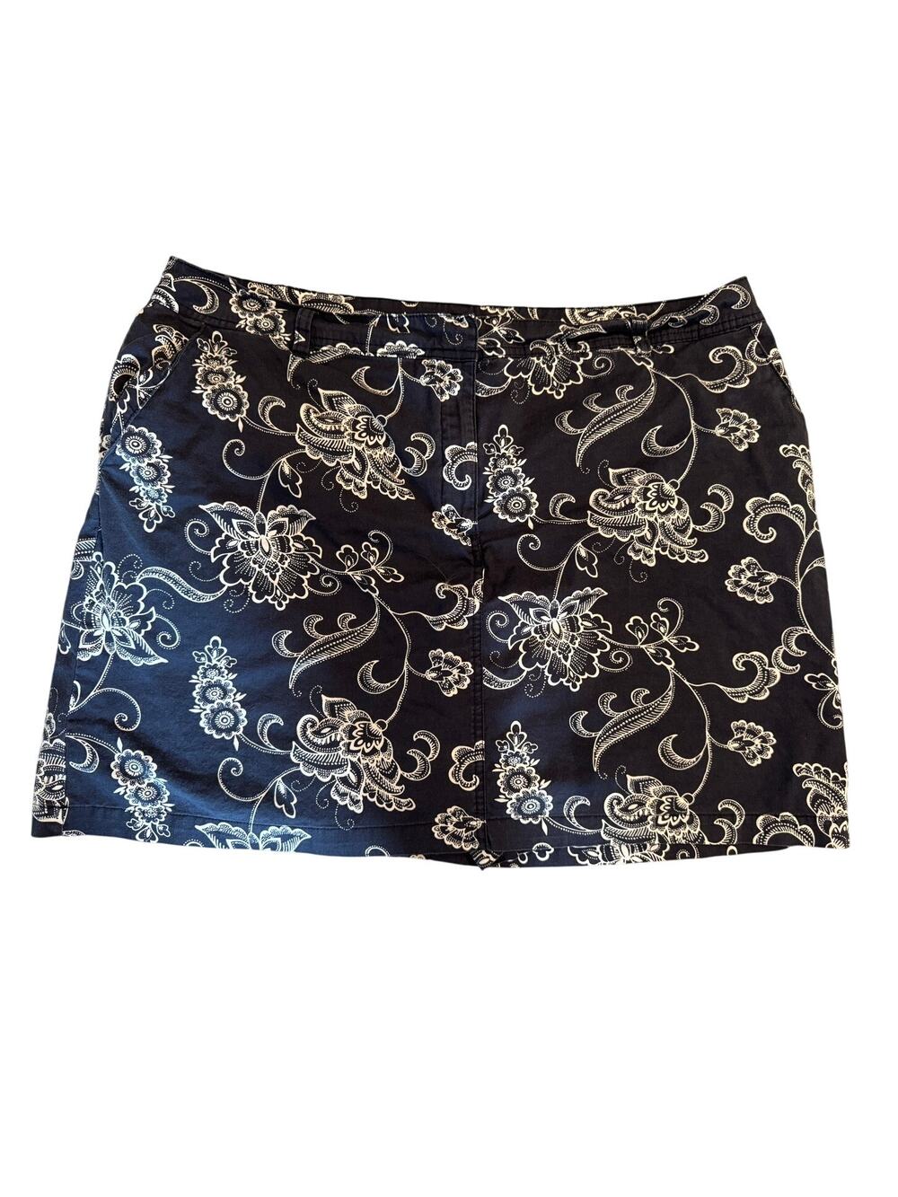 Karen Scott Blue White Floral Skort Cotton Blend Size Pockets 18W